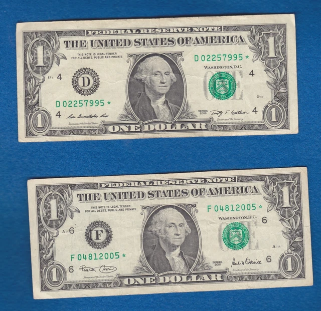 Two  $1   Federal Reserve Note STAR NOTES (D-*  2009 & F-* 2001)