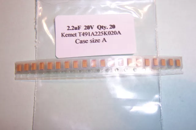 2.2uF 20V SMD SMT Tantalum Capacitors Case size A New KEMET parts Qty. 20