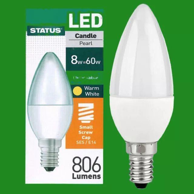 8W (=60W) DIMMABLE LED Candle SES E14 2700K Warm White Light Bulbs Lamps