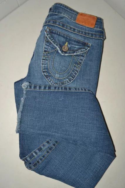 True Religion Women's Skinny Distressed Pocket Flaps Blue Denim Jeans Sz 31x30