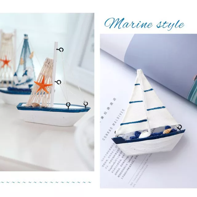 Sailboat Model Wooden Sailing Boat Home Decoration Beach Nautical Design Nav H e