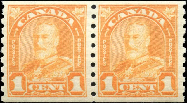 Canada Mint NH F-VF PAIR 1c Scott #178 1930 King George V Arch Leaf Coil Stamps