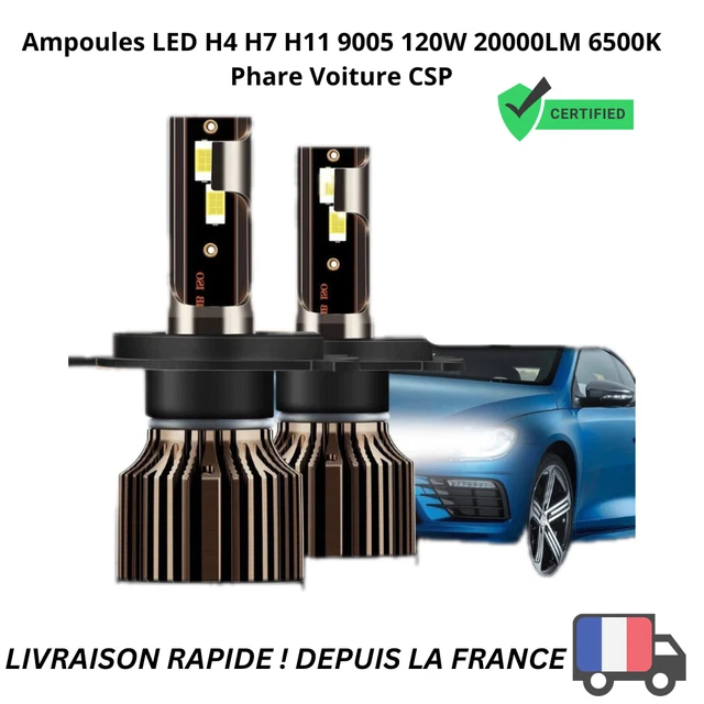 KOYOSO H7 LED Ampoule 360° 16000LM 80W - Éclairage Voiture Blanc 6500K, Super Lumineux Et Refroidissement Efficace