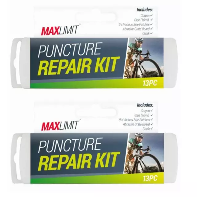 2 x Bicycle Puncture Repair Kit - Cycle Inner Tube Glue Patch Chalk 13 piece