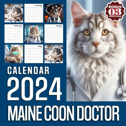 MAINE COON DOCTOR Calendar 2024 Jan 2024 to Dec 2024 Bonus 3 Months