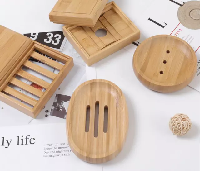 Natural Wood Bamboo Soap Dish Storage Soap Holder Bath Shower Soap Box