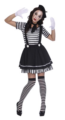 Adulto Donna MIME atrist francese Street artista del Circo Clown Costume 