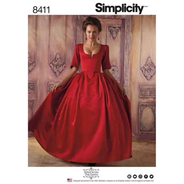SIMPLICITY 8411 MISSES 18th CENTURY GOWN COSTUME Sewing Pattern Size 6-14 14-22