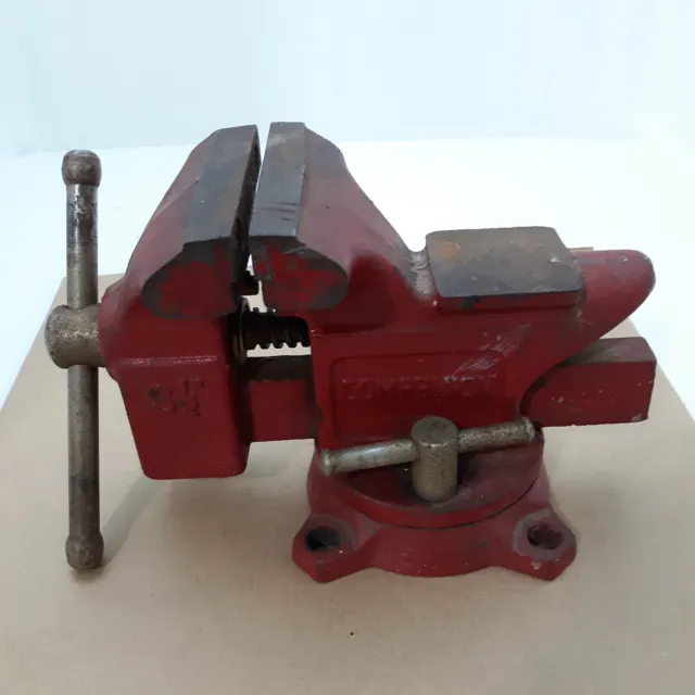 Vintage Companion Bench Vise 3.5" Jaws Swivel Base Made in Japan Bolts to Table
