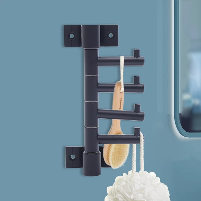 Wall Mounted Rotating Towel Rack 4 Swivel Arms Folding Hooks Metal Storage Rack