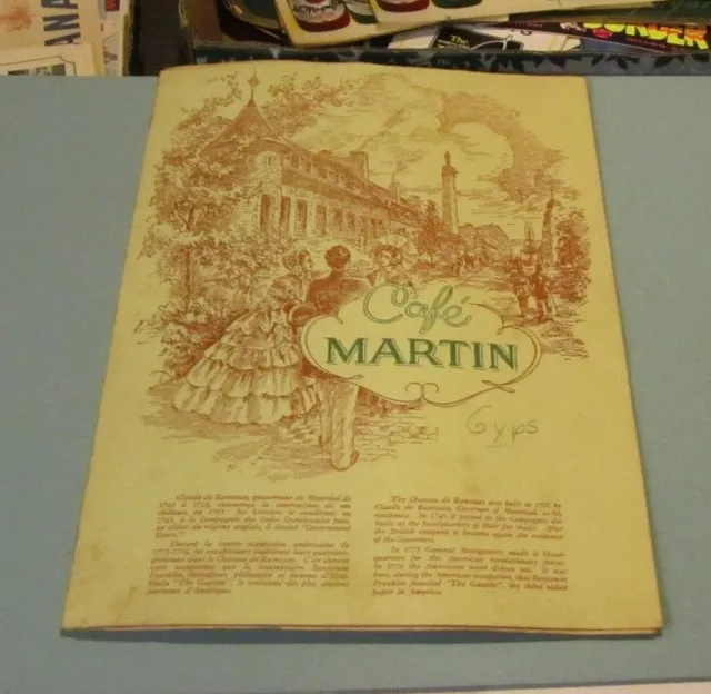 1940 Cafe Martin Restaurant Menu Montreal Quebec Canada French English Travel