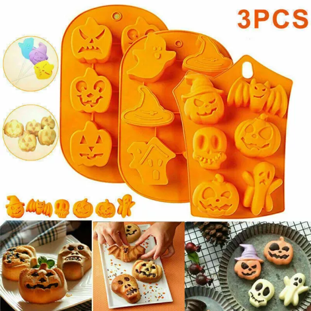 3x Silikon-Backformen Halloween Kuchenform Pralinenform DIY Schokoladenform