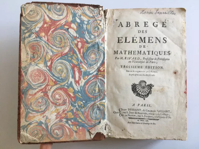 abrégé des élémens de mathématiques par RIVARD Dessaint Saillant Prieur 1752