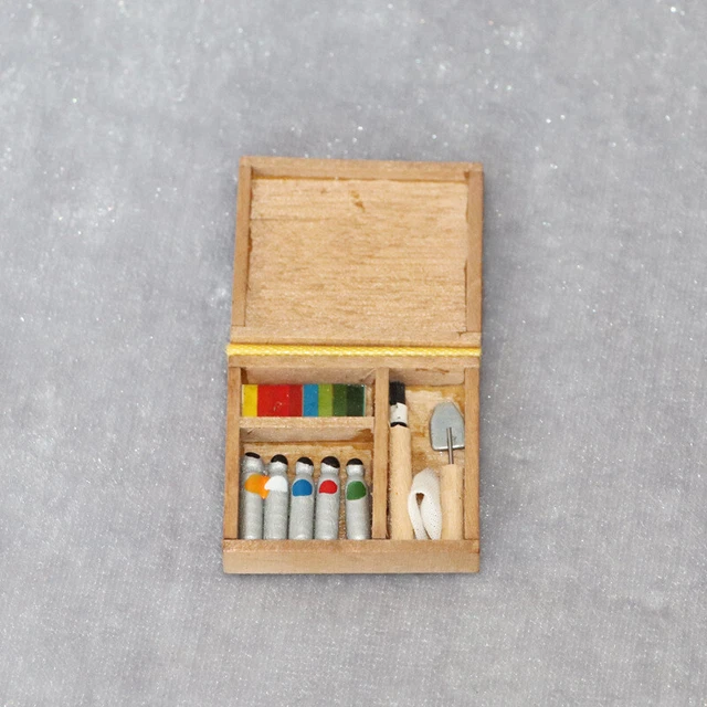 1pc Wood Pigment Box Dollhouse Miniature 1:12  Painting Art Supplies Accessory