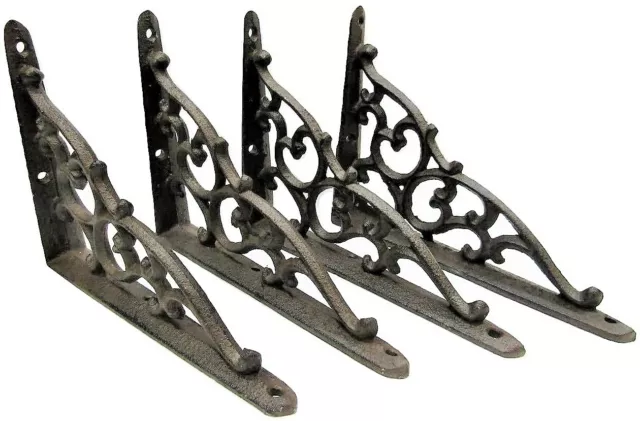Shelf Brackets Braces Cast Iron Small 5.25" x 7" Rustic Antique-Style Set of 4