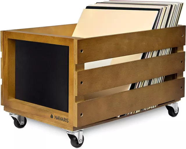 Vintage Dark Brown Wood Vinyl Record Holder/ Album Storage Display Box Crate