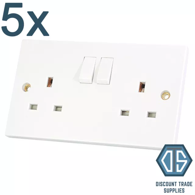 5x 2 Gang Double Sockets 13amp White Double Twin Switched Double Wall Sockets