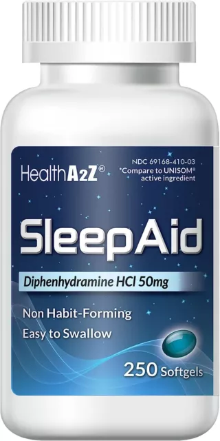 HealthA2Z Ayuda para Dormir Difenhidramina Hcl 50mg Deeper 250 Softgel Count