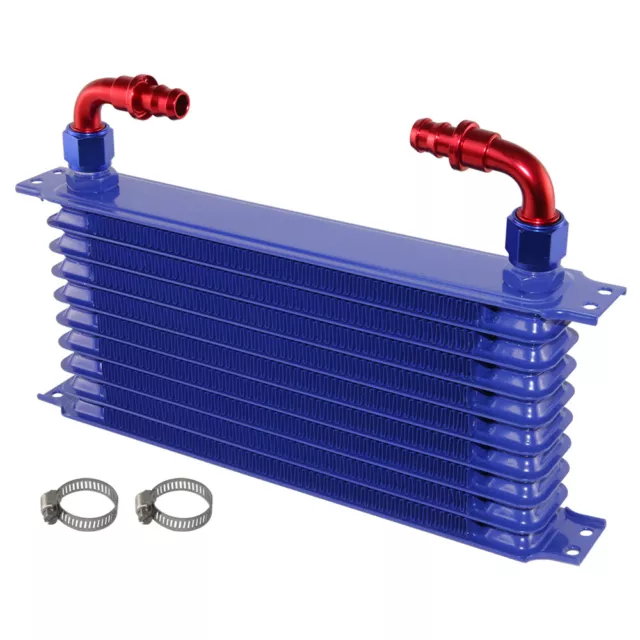 Universal 10 Row AN10 Engine Transmission Trust Oil Cooler w/ Fittings Kit Blue