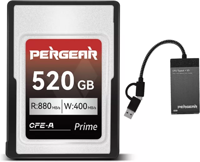 2023 Newest Pergear Professional 520GB CFE-A Memory Card+Card Reader