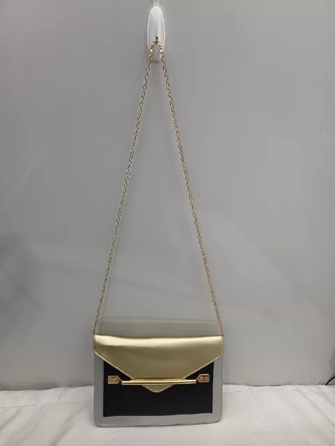 Aldo Envelope Clutch/ Shoulder Bag with Gold Chain Strap Gold Black Silver