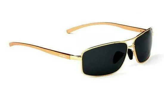 Occhiali da sole uomo lenti polarizzate nere UV400 montatura oro sunglasses