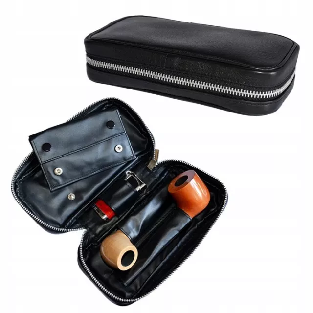 Pfeifentasche Pipe bag Leder für 2 Pfeifen ( ohne Inhalt)