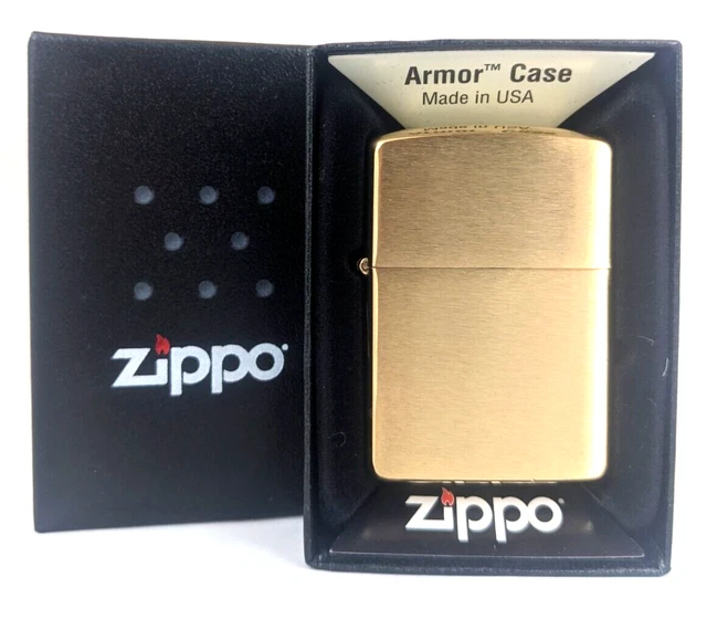 Zippo Armor 168 Windproof Gold Colored Brushed Brass Pocket Lighter NEW Case