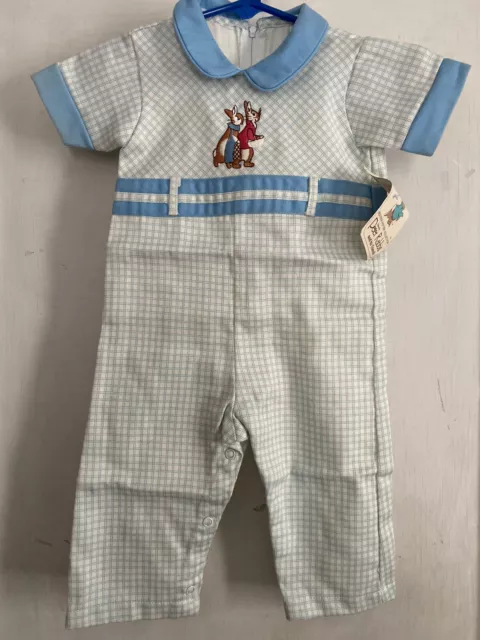 Vintage Thomas Boys Size 18 Months Beatrix Potter Peter Rabbit Blue Plaid Romper