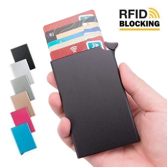 Porta Carte RFID In Alluminio Con Meccanismo Pop-Up – Portafoglio Minimalista Uomo/Donna Con Blocco Antifurto – Grigio