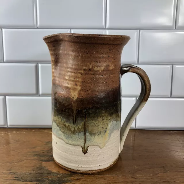 Boho Art Studio Pottery 8.25" Pitcher Signed Mid Century Modern