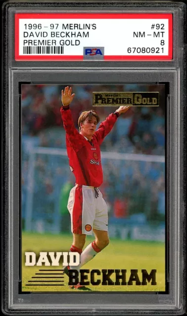 David Beckham #92 Rookie 1996 Merlin's Premier Gold #092 Football Card - PSA 8