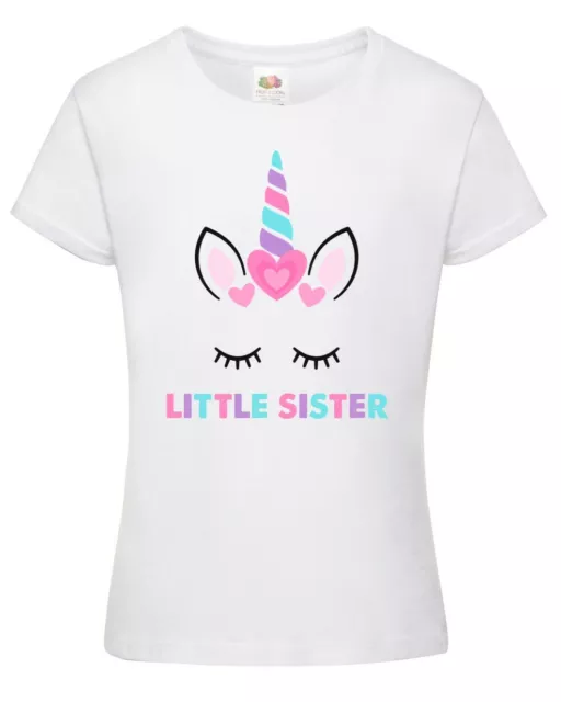 Little Sister Unicorn Girls T-Shirt Printed Pregnancy Reveal Party Gift Top Pink