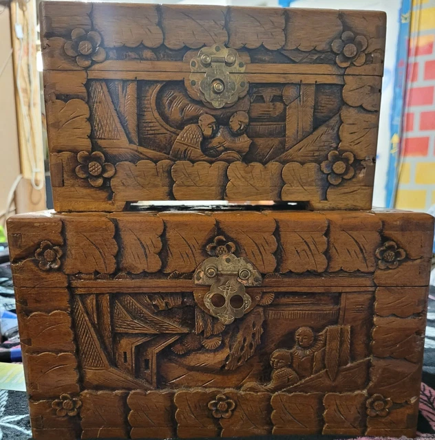 Chinese Carved Camphor Woodbox