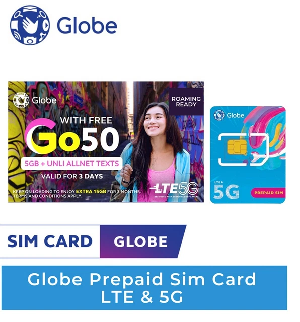 PREPAID PHILIPPINES SIM Card Roaming. Globe 5G Ready to use, Up To 16