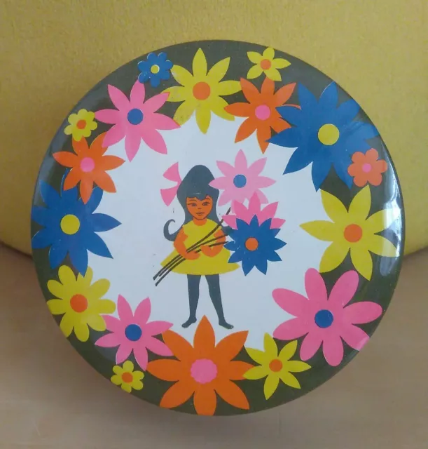 Vintage Flower Power Rileys Toffee Storage Tin Kitsch Retro 60s 70s Floral MCM