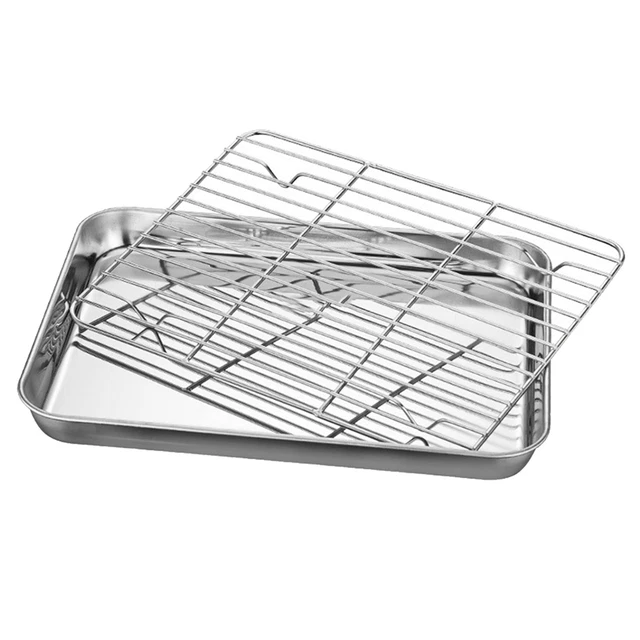 Edelstahl-Backblech mit flachem Boden und Mesh-Set Quadratische Grillplatte B2S8