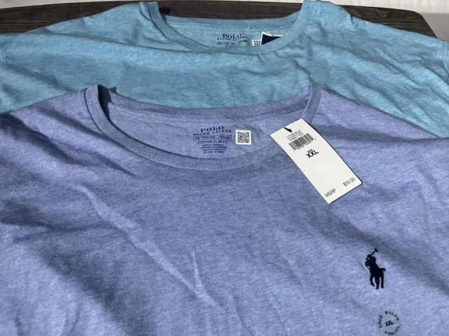 2 Polo Ralph Lauren Mens Crew Neck Tshirts NWT XXL Custom Slim Fit & Classic Fit