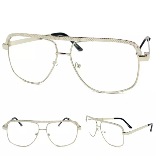 Mens Classic Vintage 70s Retro Hip Hop Style Clear Lens EYE GLASSES Silver Frame