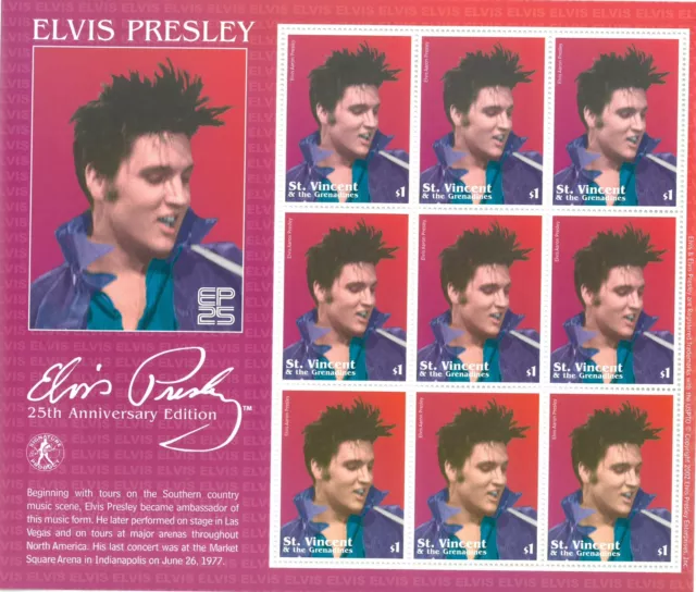 Elvis Presley 25th Anniversary Stamp Sheet St Vincent &  The Grenadines