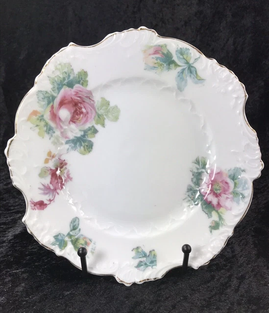 Antique Hermann OHME EGLANTINE Bread Plate Pink Flowers Silesia c. 1900- 1920