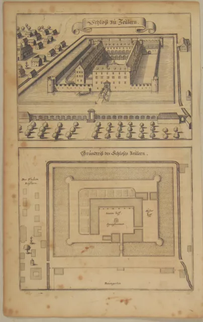 Schloss zu ZEILLERN Original Merian Kupferstich um 1650 Niederösterreich Adel