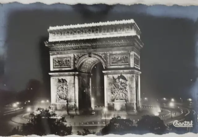Paris France RPPC Postcard La Place de l'Etoile illuminee Arc de Triomphe