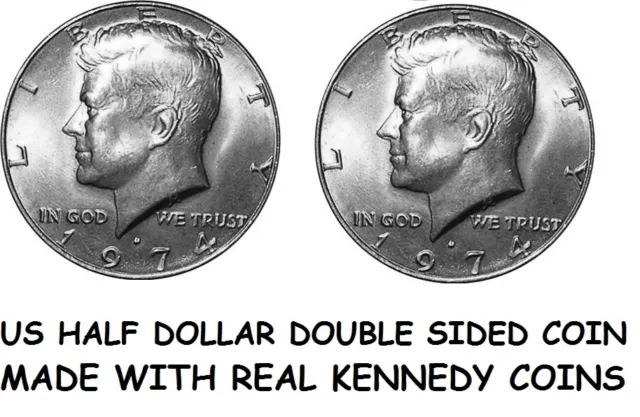 Pair of Real Double Sided KENNEDY HALF DOLLAR 1 Two Headed and 1 Two Tailed Coin 3