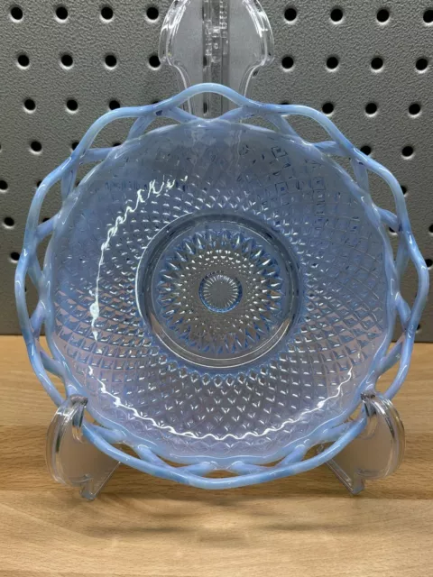 Vintage Imperial Glass Katy Blue Laced Edge Depression Glass Bowl