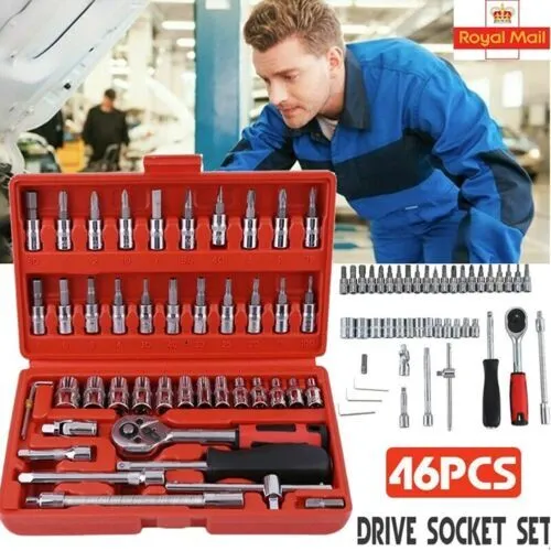 46PCS Metric Socket Set Ratchet Torx Wrench Kit 1/4" Drive Repair Tool with Case