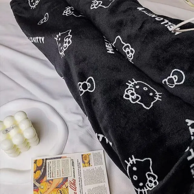 Hello Kitty Pajamas Black Flannel Women Casual Home Pants Unisex Warm Trousers 3