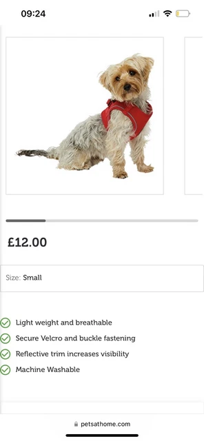 Pets At Home Red Dog/  Puppy Harness Size Small Soft Comfy mesh