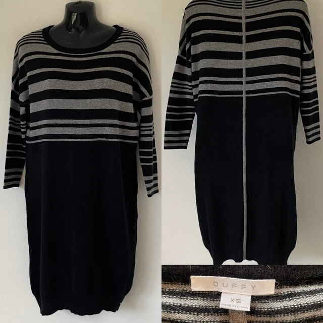 DUFFY SMART BLACK Grey Stripe Pure Cashmere Jumper Dress Size Xs Uk 8 10 89.95 PicClick UK