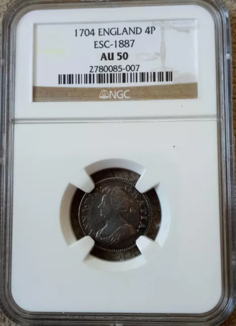 ✰ 1704 ENGLAND GREAT BRITAIN Antique QUEEN ANNE 4 Pence ✰ NGC AU50 ✰ 4P Groat ✰